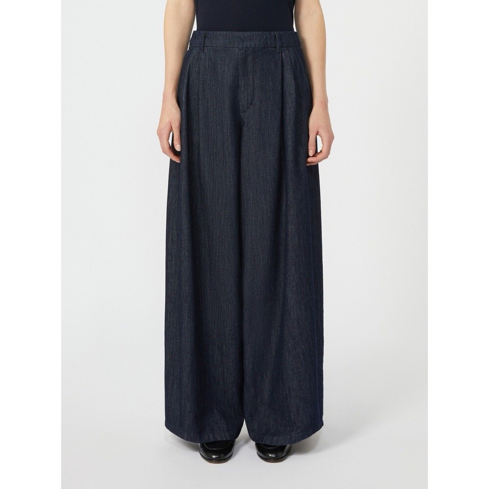 'S Max Mara Luis Ultra Wide Leg Jeans US 14 Blue Indigo Chambray Pants Pleated